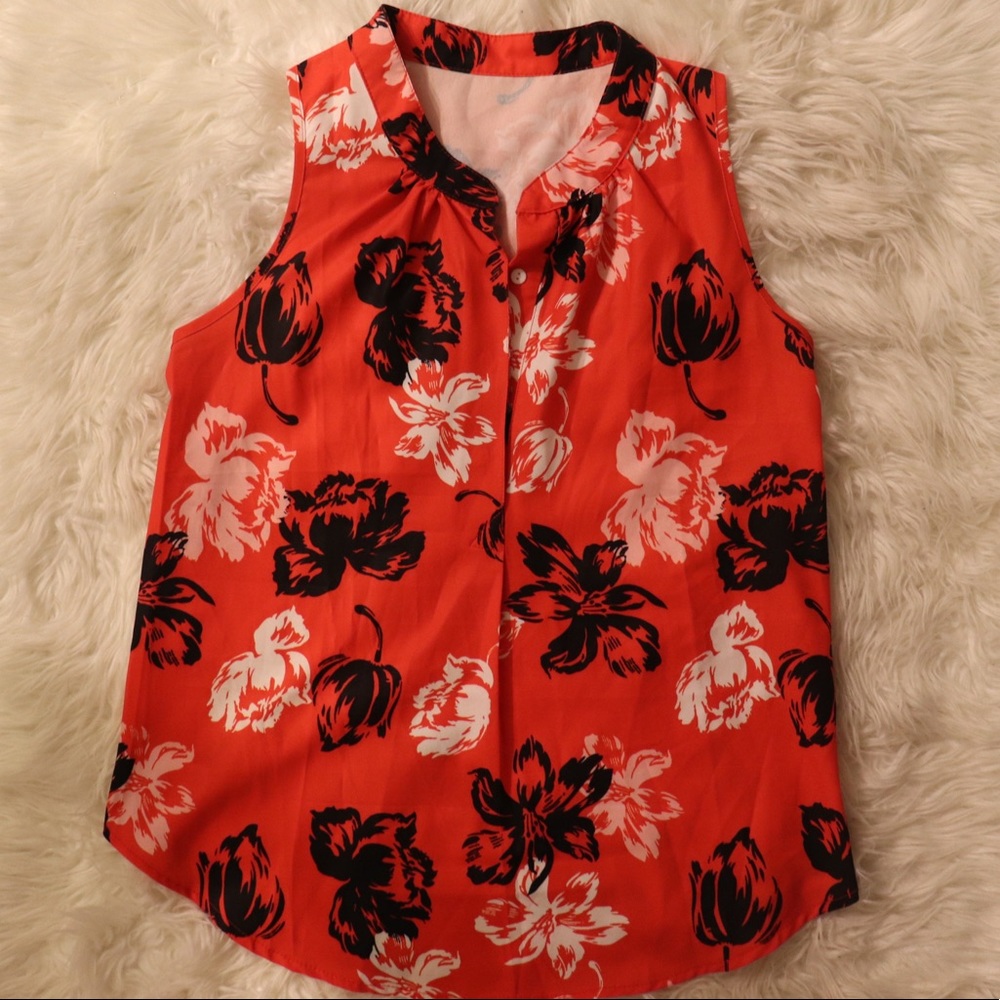 Red blouse Hibiscus floral print blouse